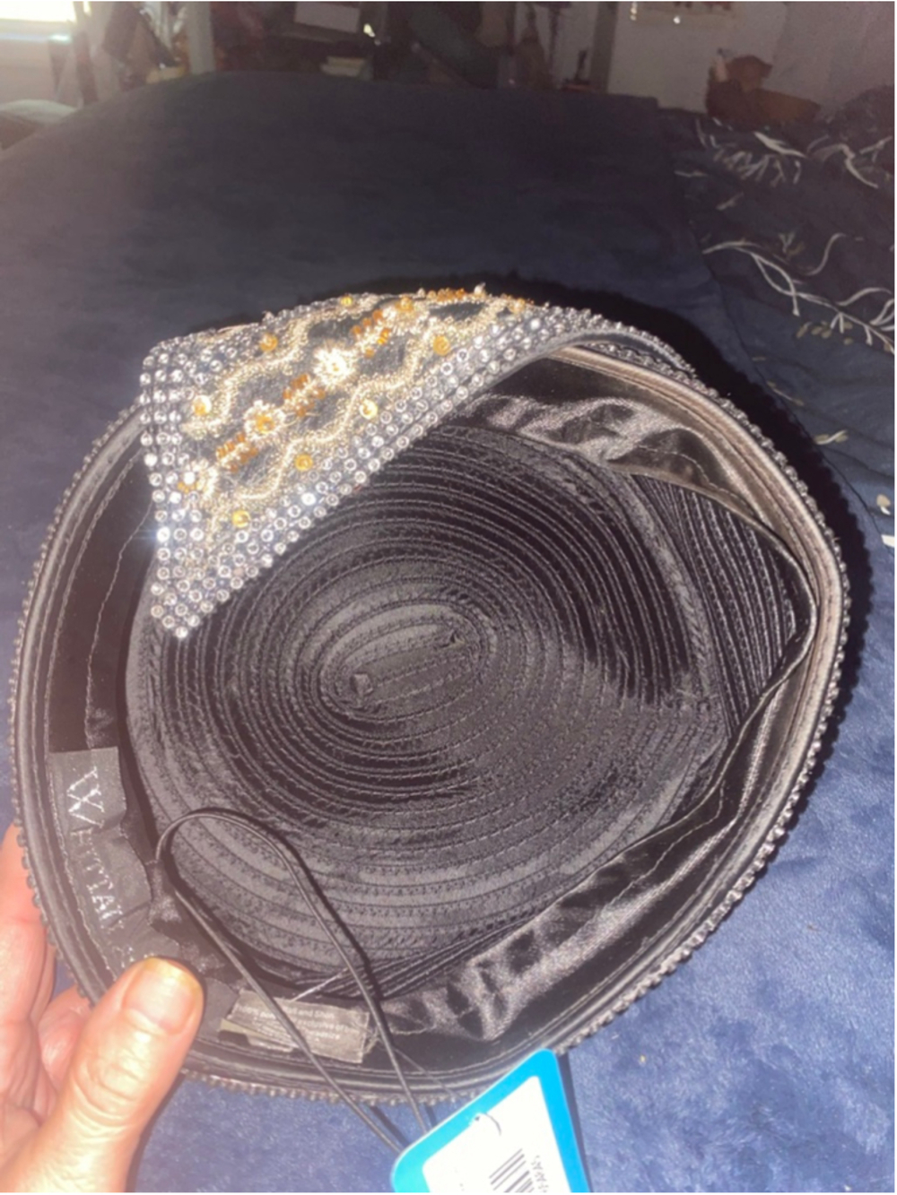 Women's Whittall & Shon Black & Gold Embellished Hat, One Size - Picture 10 of 11